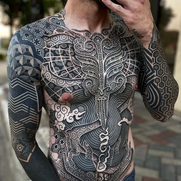 Ornamental tattoo by Jessi Manchester in Austin