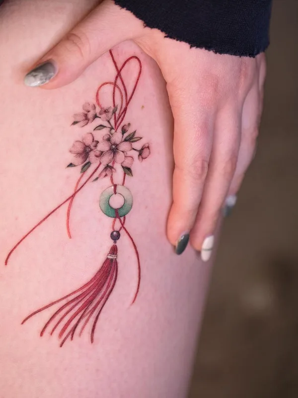 female color illustrative tattoo on thigh #46245 | Tattoo Artist Sion