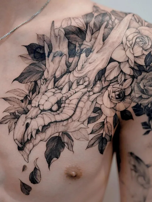 male black and grey black and grey tatouage sur chest #46257 | Artiste tatoueur Zihwa