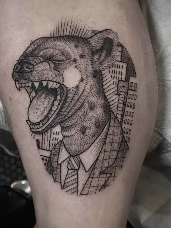 black and grey blackwork татуировка на thigh #19536 | Тату мастер Susanne Suflanda Konig