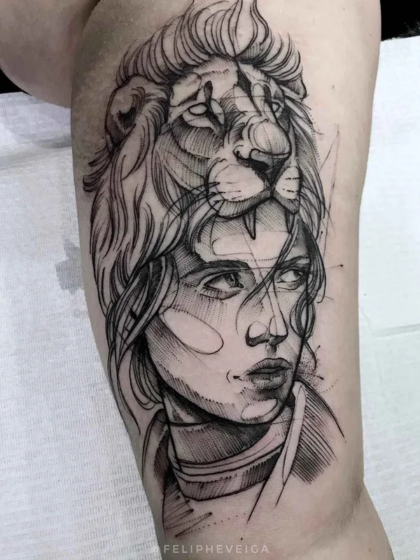 black and grey sketch 타투 부위 thigh #18843 | 타투이스트 Feliphe Veiga
