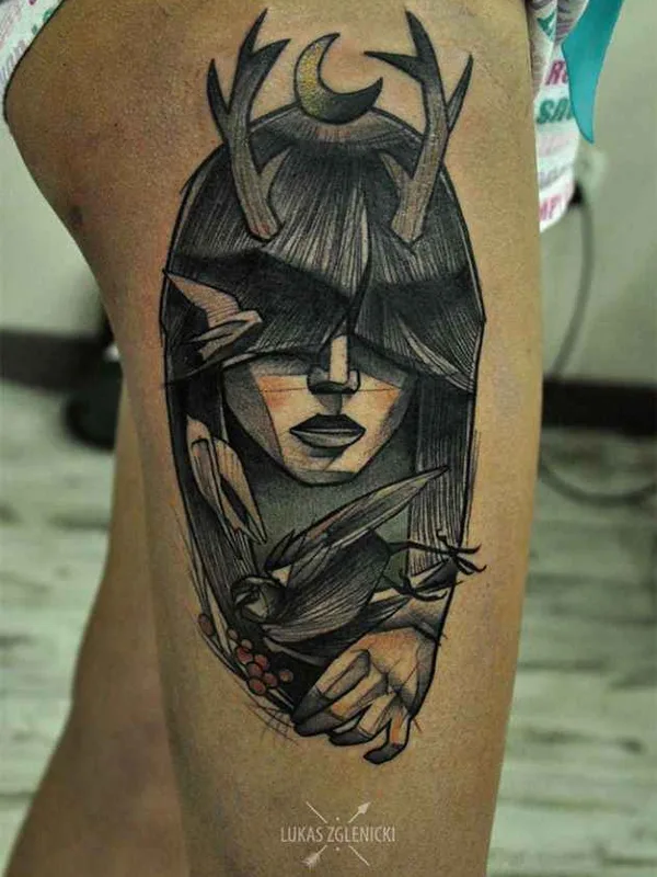 color illustrative tatuaje en thigh #398 | Tatuador Lukas Zglenicki
