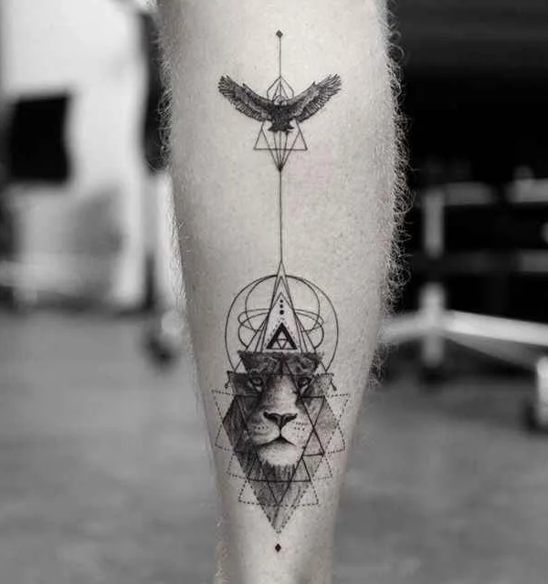 black and grey geometric tattoo auf calf #109 | Tätowierer Balazs Bercsenyi