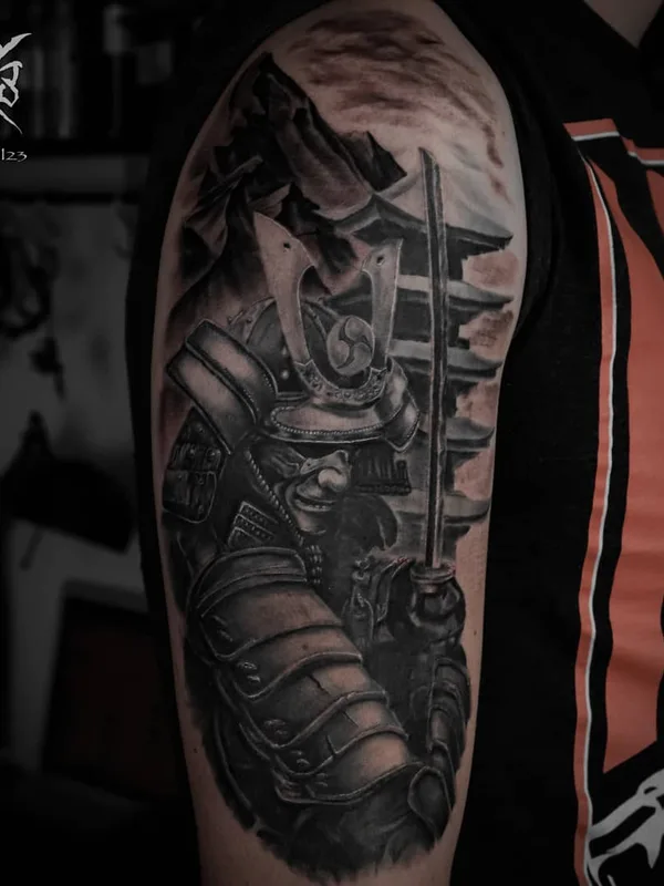black and grey japanese tattoo on upper arm #49360 | Tattoo Artist Алексей Евгеньевич