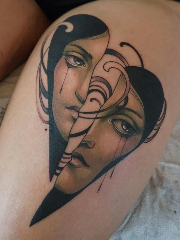men color neotraditional татуировка на thigh, leg #63784 | Тату мастер Melise Hill