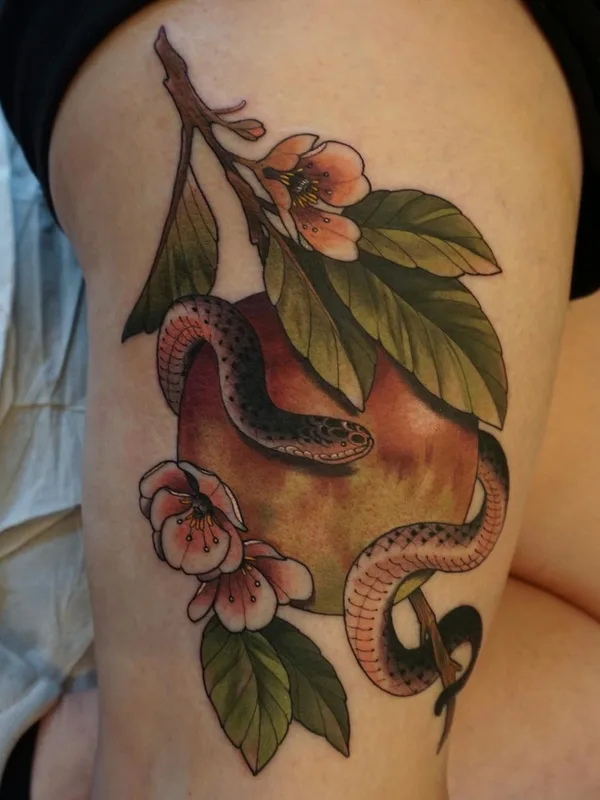 female color neotraditional татуировка на thigh, leg #63778 | Тату мастер Melise Hill