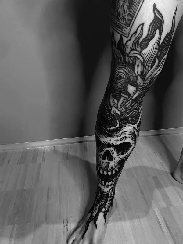 men black blackwork Tatuagem em leg #63810 | Tatuador Marcelo Zissú