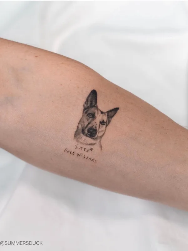 female black&gray animal, microrealism, pet tattoo on forehand #63847 | Tattoo Artist Анна Селезнева