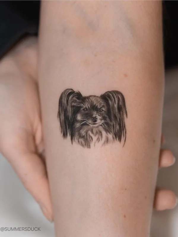 female black&gray animal, microrealism, pet tattoo on forehand #63853 | Tattoo Artist Анна Селезнева