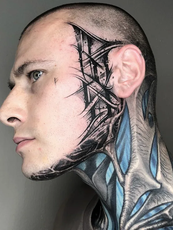 men black ornamental, lettering, blackwork Tatuagem em head #29955 | Tatuador Станислав Громов
