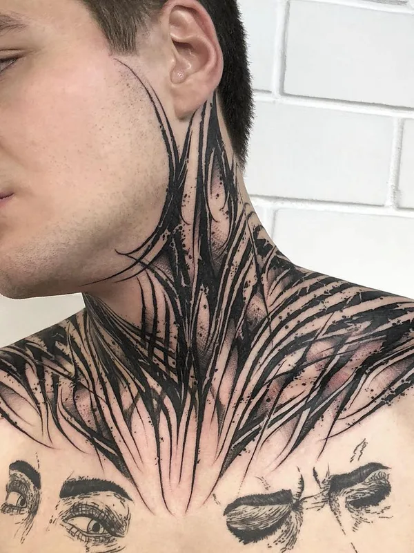 men black ornamental, lettering, blackwork Tatuagem em neck, head #29954 | Tatuador Станислав Громов