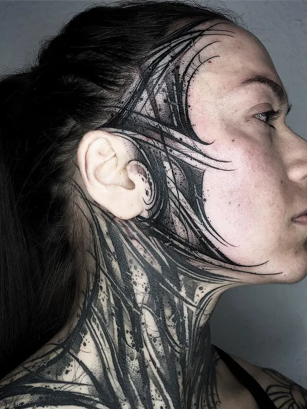 female black ornamental, lettering, blackwork Tatuagem em head, neck #29962 | Tatuador Станислав Громов