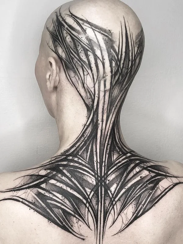 men black ornamental, lettering, blackwork Tatuagem em neck, head #29959 | Tatuador Станислав Громов
