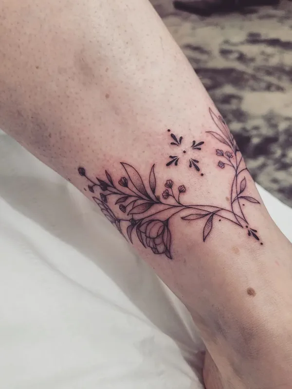 female black fineline tattoo on ankle #67475 | Tattoo Artist moonchild_tattooing