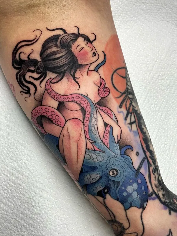 female color neo traditional tattoo auf forearm #67522 | Tätowierer Sławek Pawlik