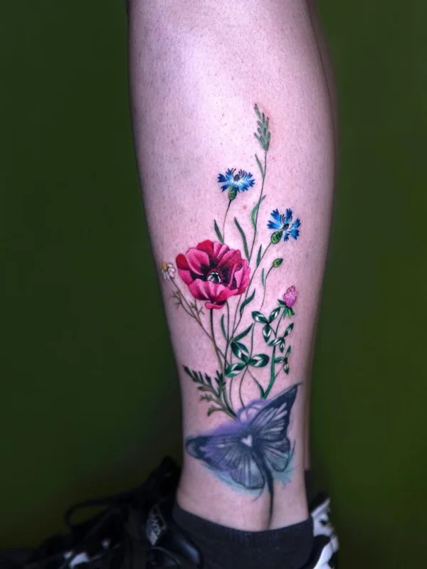 color botanic tatuaje en calf #67545 | Tatuador Magdalena Bujak