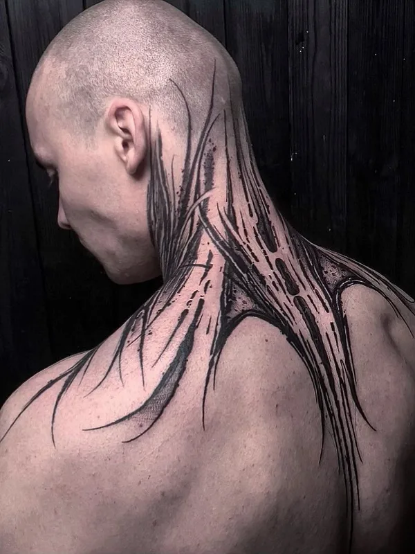 male black blackwork tattoo on back of neck #40890 | Tattoo Artist Егор Немшевич