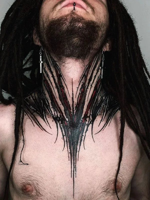 male black and grey blackwork tattoo on neck #40887 | Tattoo Artist Егор Немшевич