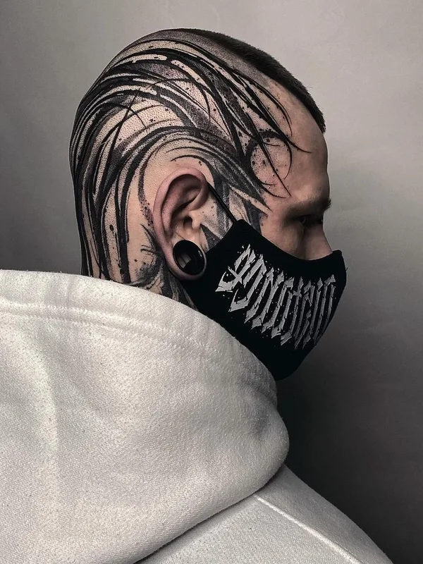 male black blackwork tattoo on head #40885 | Tattoo Artist Егор Немшевич