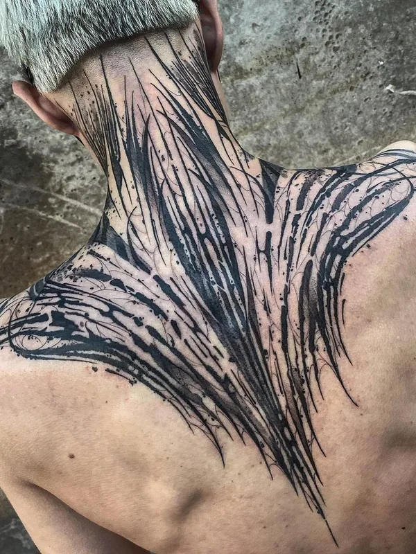black blackwork tattoo on upper back #40881 | Tattoo Artist Егор Немшевич