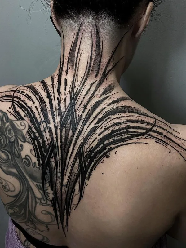 female black abstract tattoo on upper back #40882 | Tattoo Artist Егор Немшевич