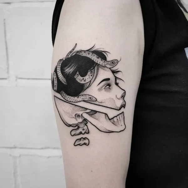 Graphic tattoo by Matt Pettis in London