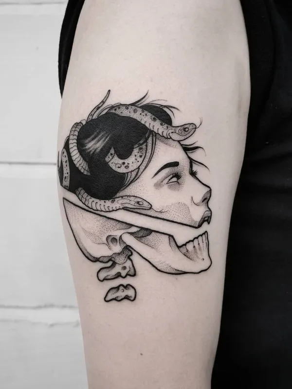 Graphic tattoo by Matt Pettis in London