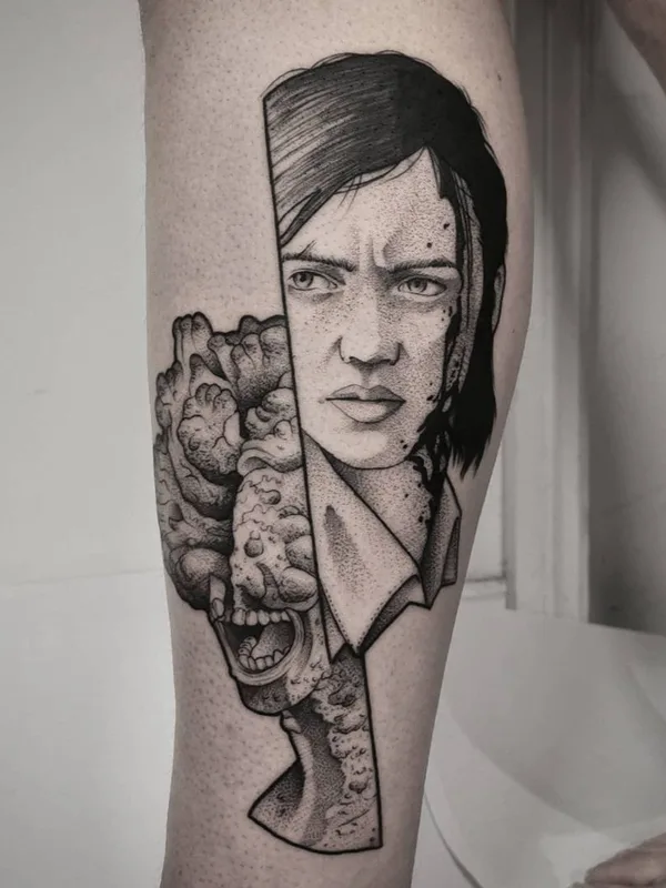 Graphic tattoo by Matt Pettis in London