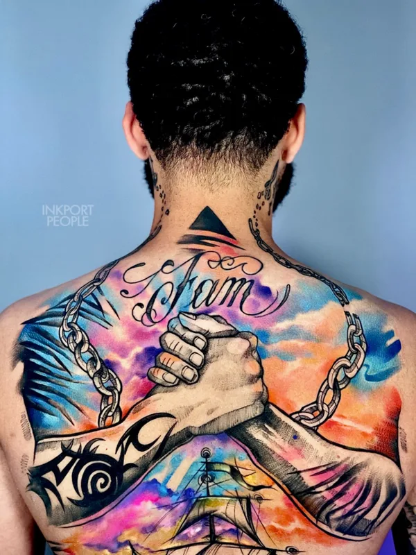 male color watercolor 타투 부위 upper back #71752 | 타투이스트 John D’Addario INKPORT PEOPLE