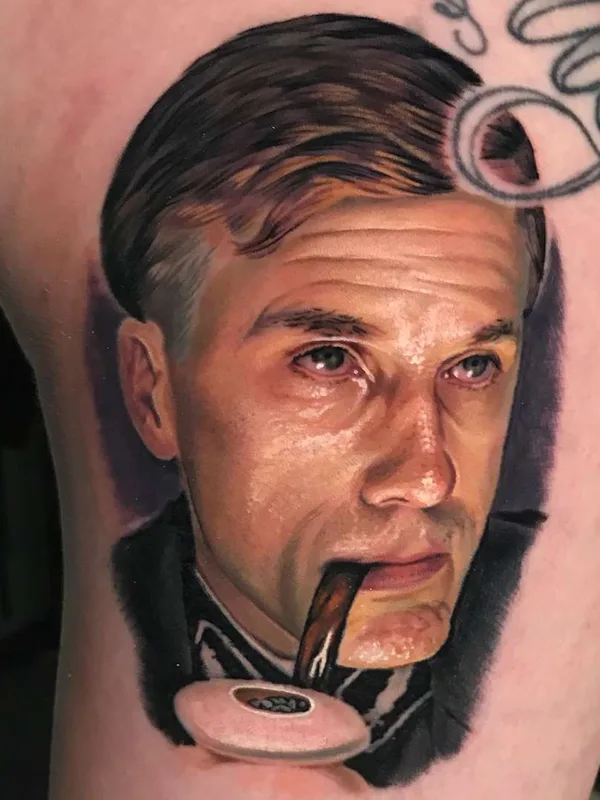 male color realism татуировка на thigh #21495 | Тату мастер Evan Olin