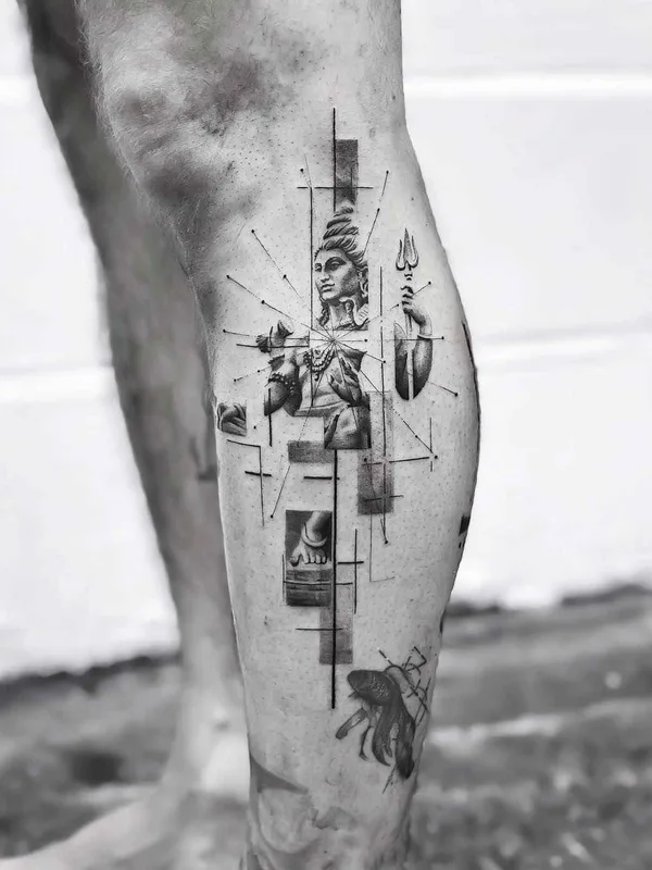 black and grey black and grey tatouage sur calf #19827 | Artiste tatoueur John Monteiro