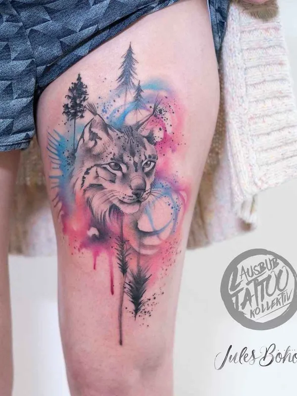 color watercolor татуировка на thigh #19188 | Тату мастер Jules Boho