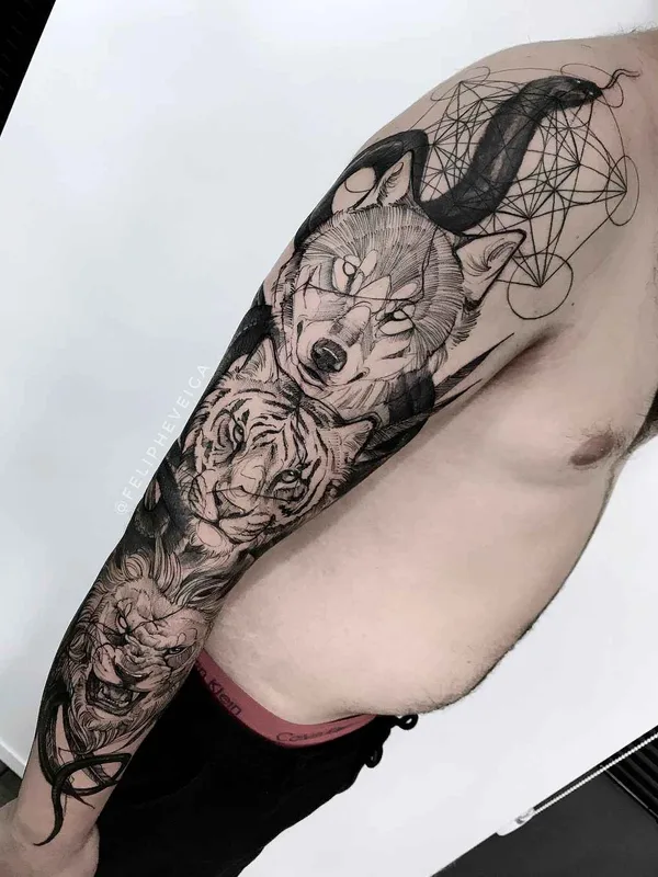 male black and grey blackwork 타투 부위 full sleeve #18846 | 타투이스트 Feliphe Veiga