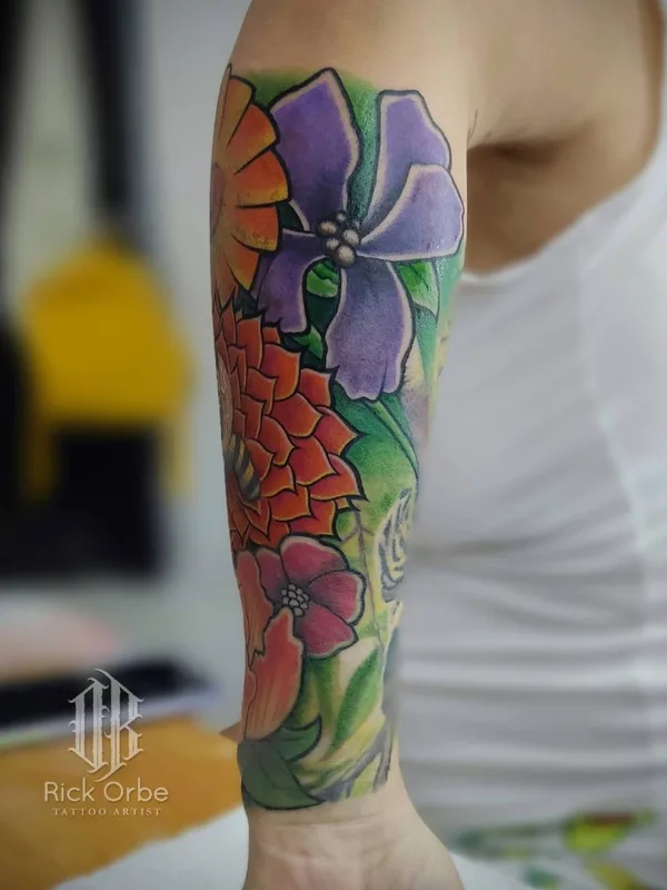 color illustrative tattoo on full sleeve #58686 | Tattoo Artist Rick Orbe