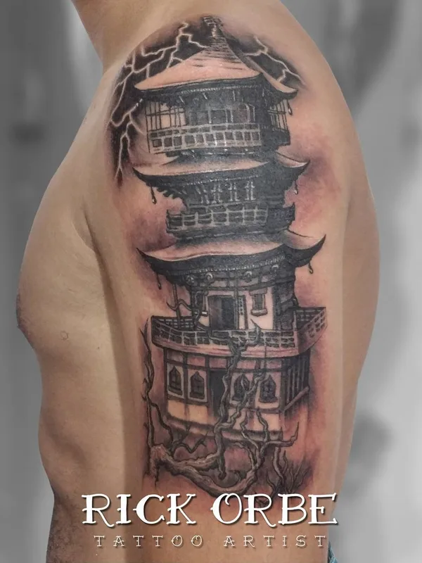 male black and grey japanese tattoo on shoulder #58685 | Tattoo Artist Rick Orbe