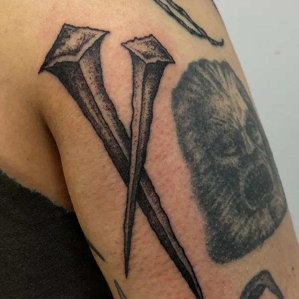 Graphic tattoo by George Pronin in Tbilisi