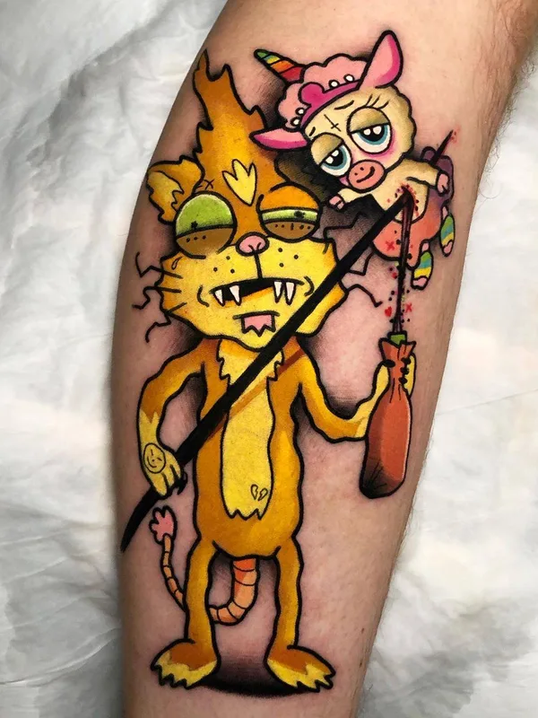 color cartoon Tatuaggio su calf #33611 | Tatuatore Josep Canti