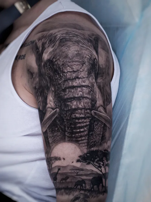 black and grey realism tatouage sur full sleeve #38275 | Artiste tatoueur Alexander Suvorov