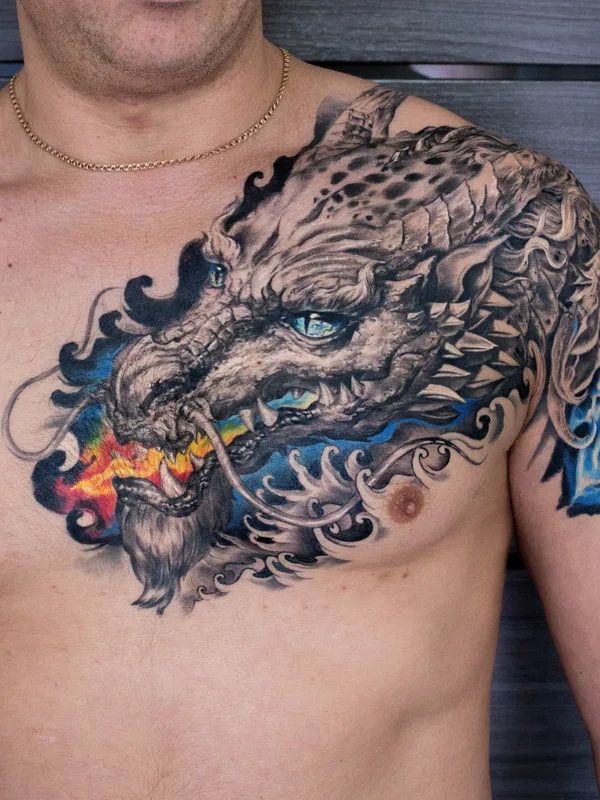 male color realism tatouage sur chest #38366 | Artiste tatoueur Alexander Suvorov