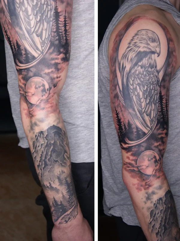 black and grey realism татуировка на full sleeve #46262 | Тату мастер Игорь SMOLA Смольников