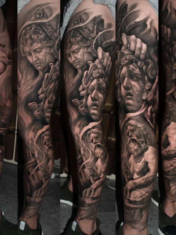 black and grey realism татуировка на full sleeve #21202 | Тату мастер Jayden Pengilly