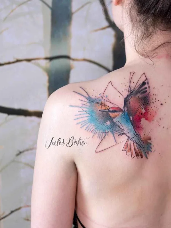 female color watercolor татуировка на shoulder blade #19185 | Тату мастер Jules Boho