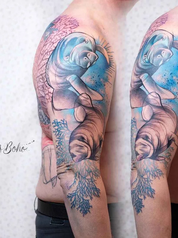 color watercolor татуировка на full sleeve #19187 | Тату мастер Jules Boho