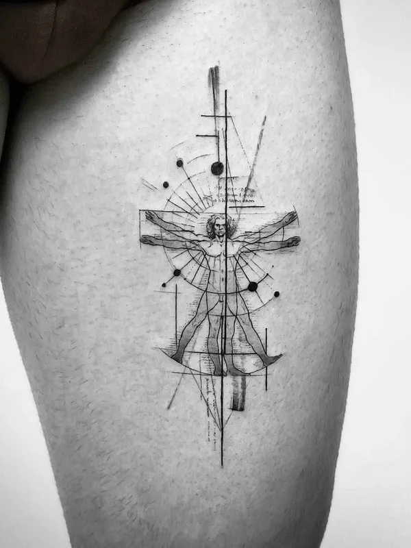 black and grey geometric tatouage sur thigh #19831 | Artiste tatoueur John Monteiro