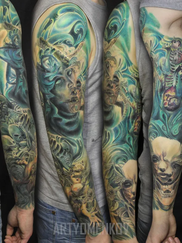 color surrealism Tatuaggio su full sleeve #27714 | Tatuatore  Артём Артёменков
