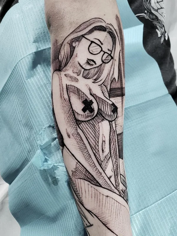 female black and grey sketch татуировка на forearm #27739 | Тату мастер Mike Riina