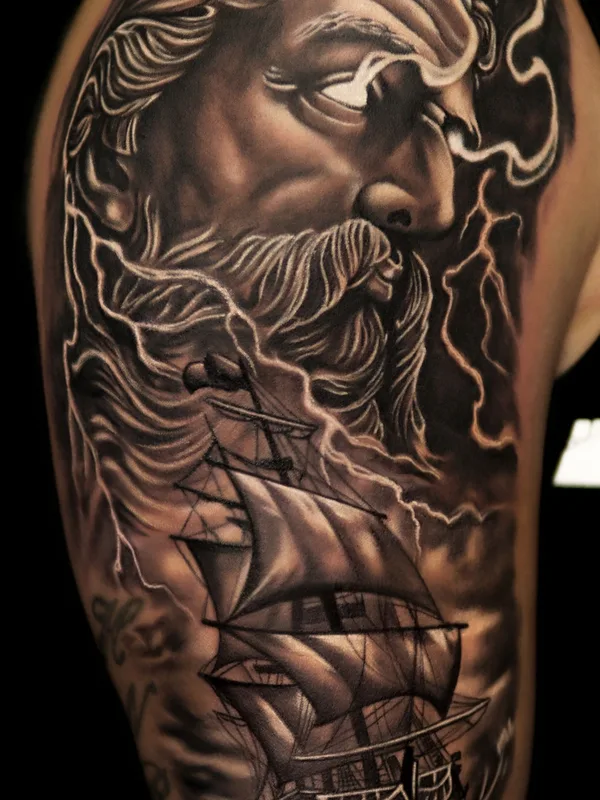 black and grey realism татуировка на upper arm #38526 | Тату мастер OĞUZ DOĞANAY
