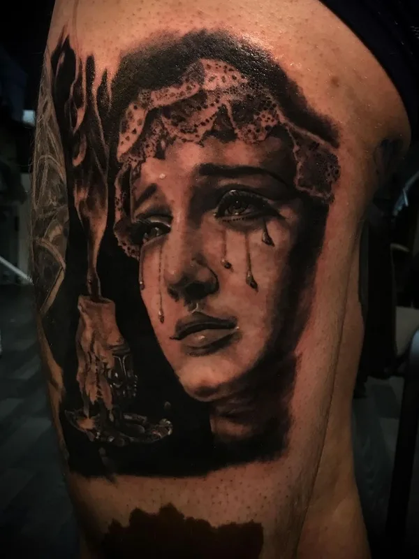black and grey realism tattoo auf thigh #49430 | Tätowierer Марковин Максим