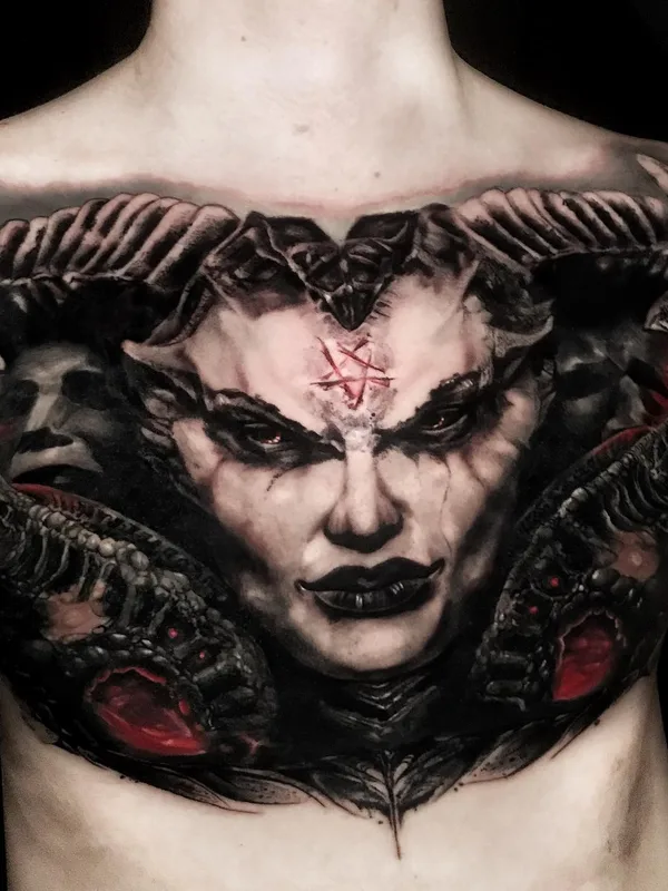 black and grey realism tattoo auf chest #49440 | Tätowierer Марковин Максим