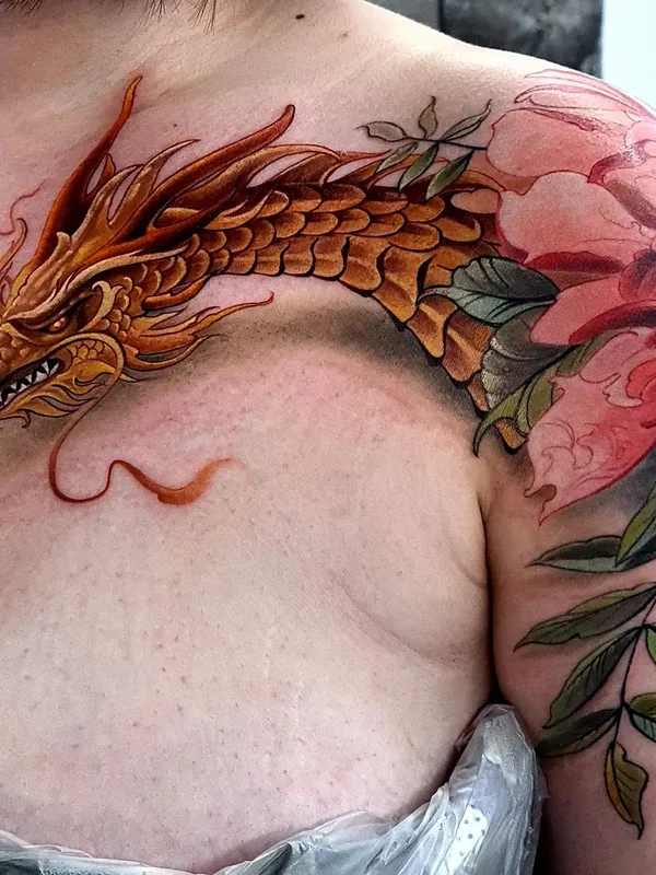 color japanese Tatuaggio su chest #49462 | Tatuatore Олег Рублёв